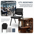 4 Pack Folding Office Chair with Arms, Foldable Conference Room Chairs, Flip-Top Nesting Guest Reception Chair, Breathable Mesh Back Space-Saving Classroom Training Seating, Heavy Duty Fixed Base (8)