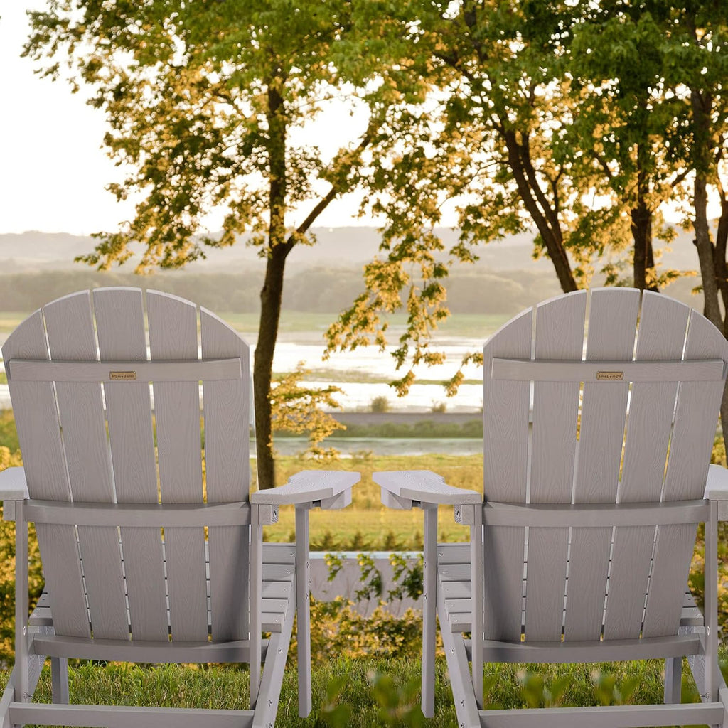 Adirondack Chair, All Weather Resistant Plastic Chairs with Cup Holder, 5 Easy Steps to Install, Outdoor Chairs for Patio, Garden, Backyard Deck, Lawn, Fire Pit - Grey