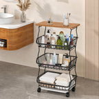 VECELO 4-Tier Fruit Basket with Wheels, Fruit and Vegetable Storage Cart for Kithchen, Stackable Produce Organizer Wire Baskets for Kitchen, Pantry, Living Room