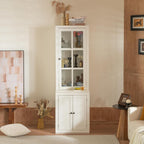 roomfitters 75.25'' Tall Pantry Cabinet with Glass Door, Farmhouse Hutch Display Cabinet with Storage for Kitchen, White