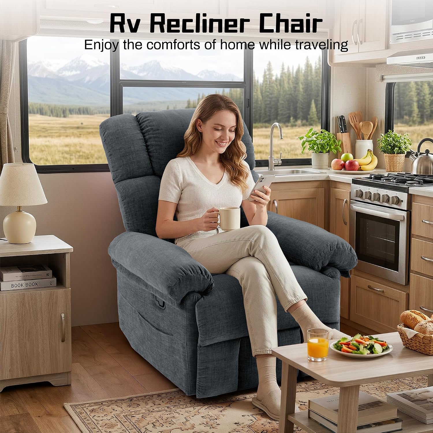 Korser Recliner Chair for Living Room, Manual Recliner with Thick Upholstered & Side Pockets, Small Recliner for Small Spaces, Lounge Chair for Nursery Bedroom Apartment RV, Chenille