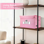 Fabric Dog Toy Box with Lid, Collapsible Storage Bin, Basket Organizer with Handle for Dog Toys, Blankets and Accessories, Pink