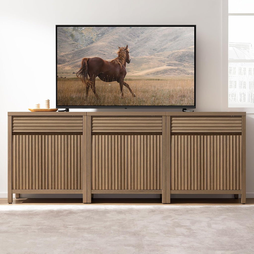 SICOTAS 29" Fluted Buffet Cabinet with Storage, Modern Sideboard Cabinet with Drawer & Adjustable Shelves, Premium Credenza for Kitchen & Living Room, Reclaimed Caramel Oak