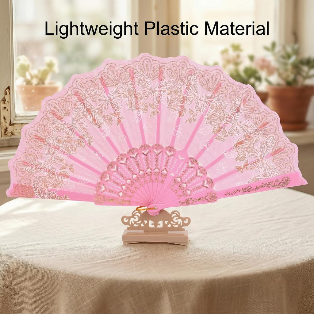 Butterfly Vintage Folding Fan Chinese Hand Fan Pink Cherry Blossom Dance Fan 24 cm for Hanfu Qipao Photo Props Stage Performance