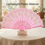 Butterfly Vintage Folding Fan Chinese Hand Fan Pink Cherry Blossom Dance Fan 24 cm for Hanfu Qipao Photo Props Stage Performance