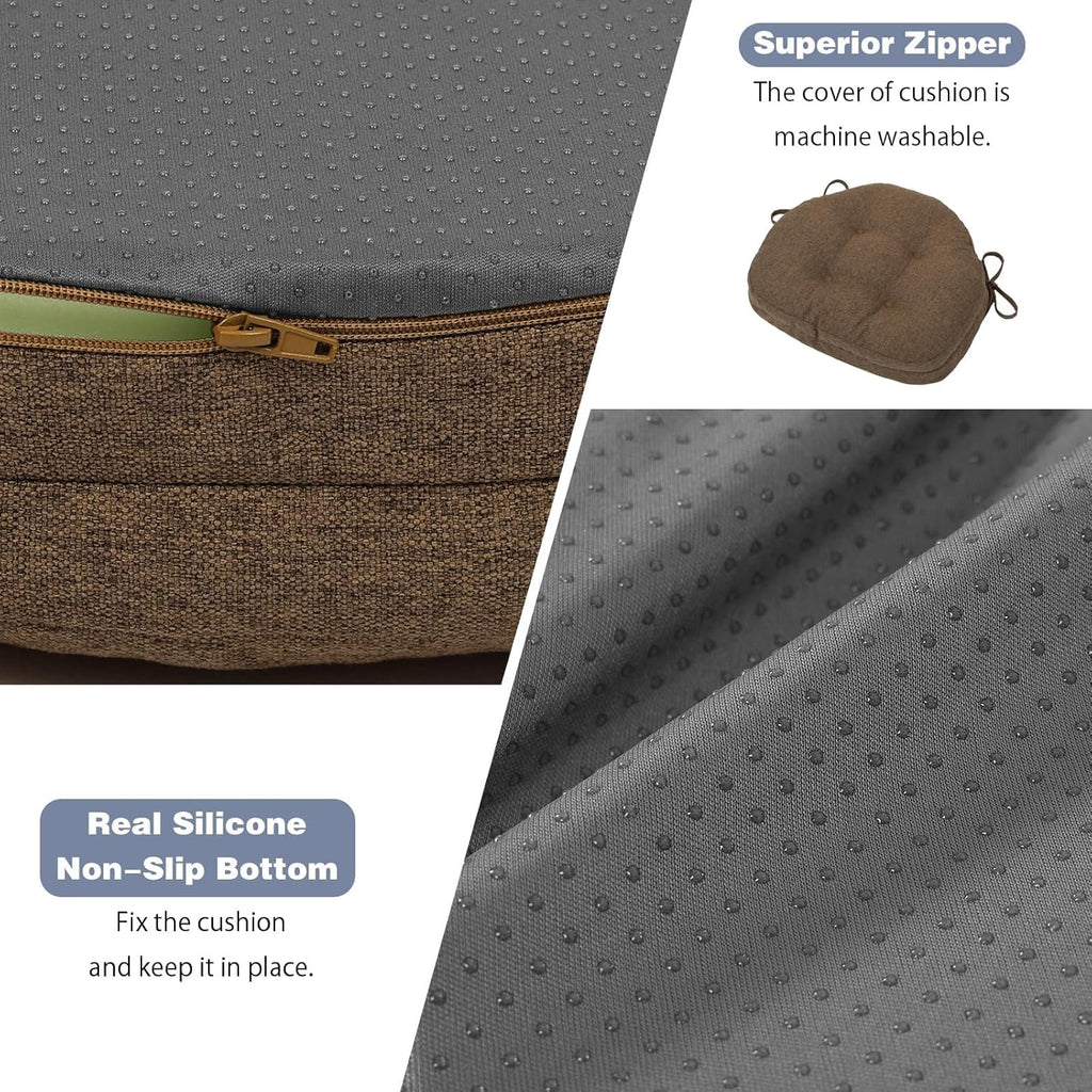 baibu Kitchen Chair Cushions Set of 2, Dual-Layer Patented Design Memory Foam Windsor Seat Pads, Dining Chair Cushions with Ties & Washable Cover, 17x 15.5 x 3.5in, 2 Pack, Brown