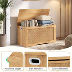 Costzon Kids Storage Bench, 40” Toy Box with Flip Top, 2 Metal Hinges and Side Handles, Wooden Entryway Bench, Rattan Style Storage Chest for Bedroom, Living Room and Playroom