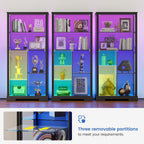 Gurexl Display Cabinet with Motion Sensor LED Lights, Glass Curio Cabinet with Adjustable Shelves & Glass Door, Modern Tall Display Case for Collectibles, Toys, Figures, Ideal for Living Room, Black