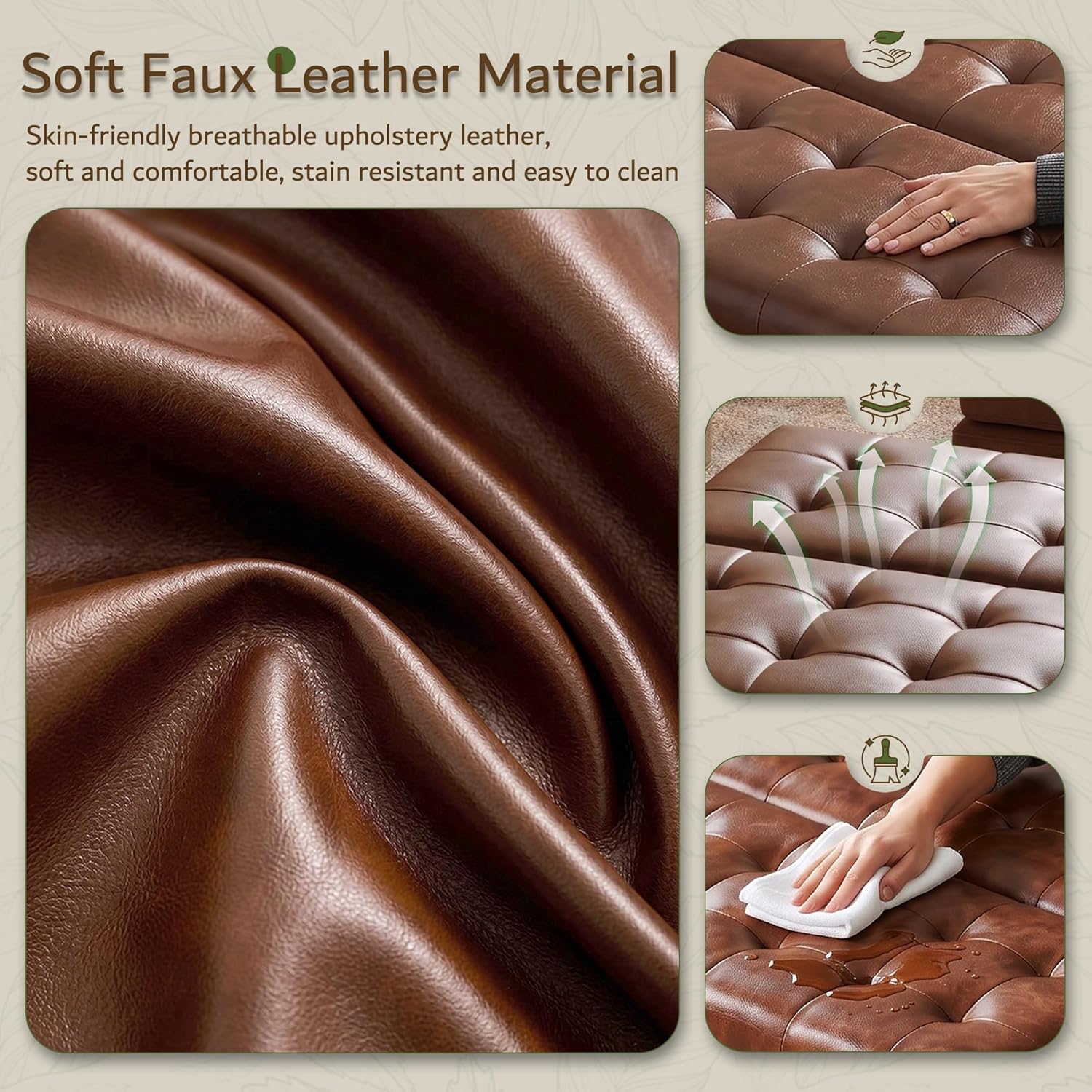 LINLUX Extra Large Leather Storage Ottoman, 35.5 Inch Large Square Lift Top Ottoman Coffee Table with Storage, Tufted Leather Ottoman Footrest Toy Box for Living Room, Brown