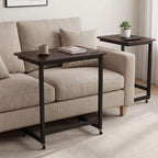GOFLAME Rolling C Shaped End Table, Couch Sofa Side Table with Wheels, Phone Slot, Industrial TV Tray Bedside Tables, Compact Nightstand for Living Room, Bedroom, Home Office, Rustic Brown (1)