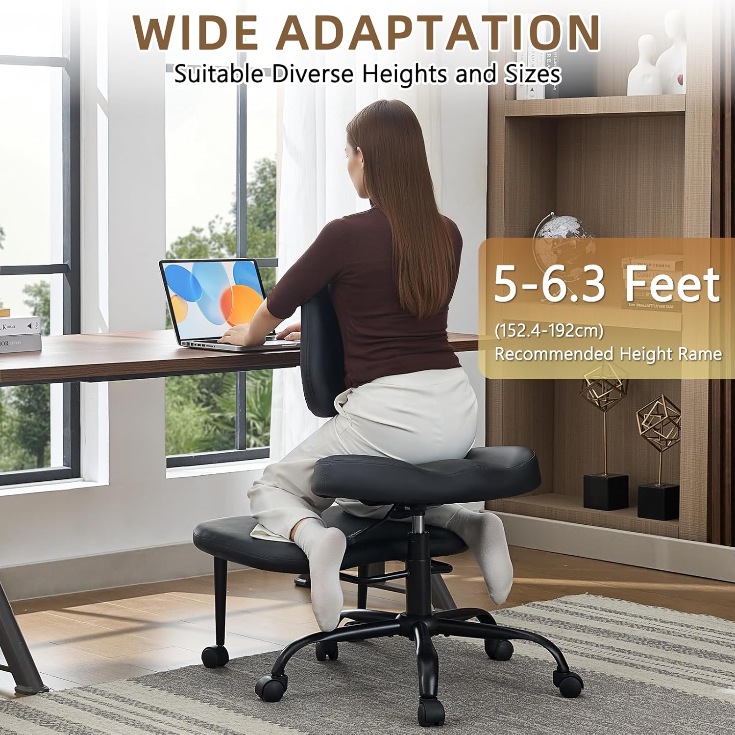 Criss Cross Legged Meditation Chair, Exquisite Home Office Furniture, Ergonomic Kneeling Chair with Lumbar Support and Adjustable Height Stool, for ADHD Adults