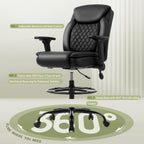 Drafting Chair,Executive Tall Office Chair Flip-up Armrests for Counter Height Desk Drawing Use,High Task Chair with Adjustable Foot Ring & Inflatable Lumbar Support, Swivel Computer Stool,PU Black