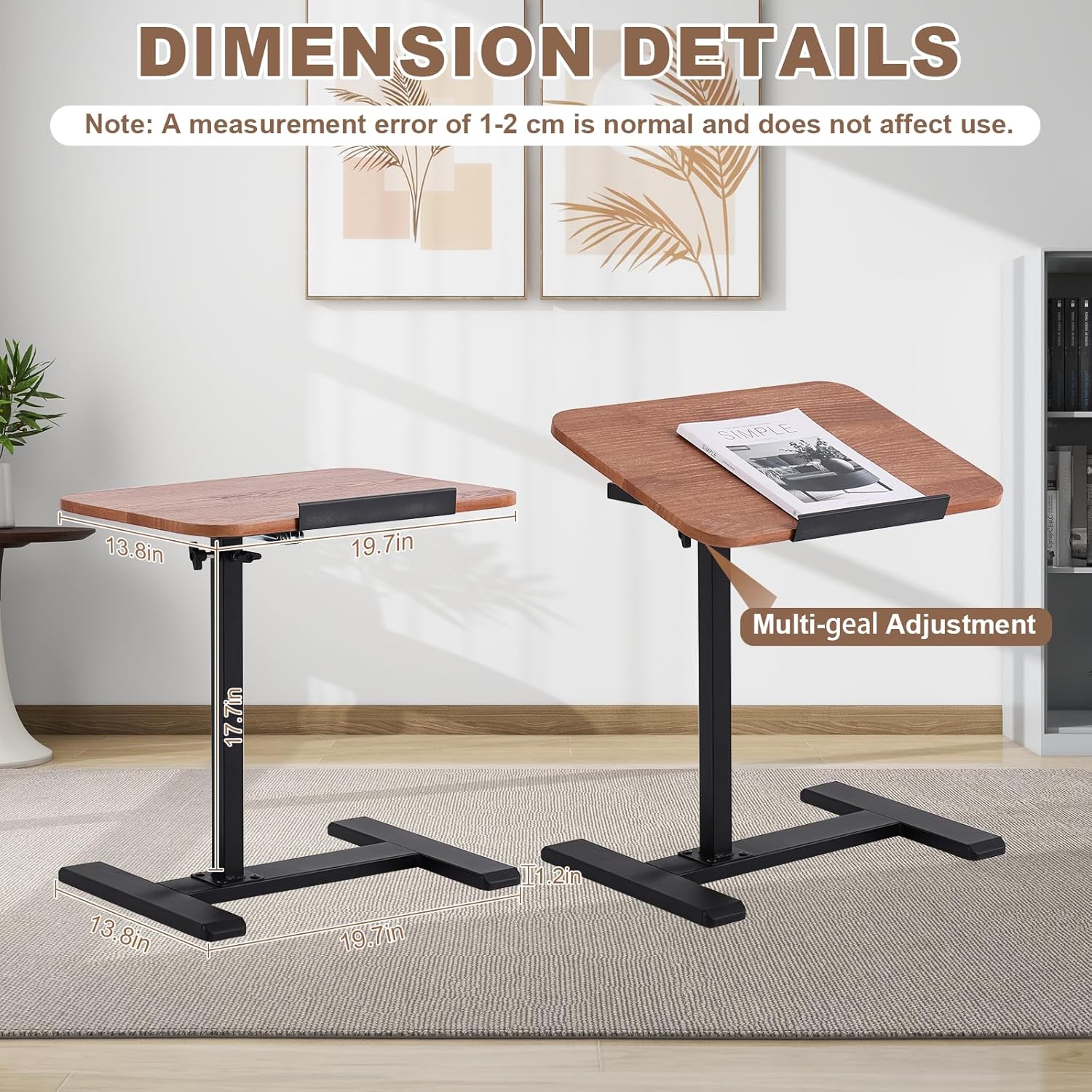 Solid Wood C-Shaped Side Table,360° Rotating TV Tray Table,Height-Adjustable,Sliding Sofa Table,Rolling Laptop Desk for Living Room and Bedroom Use with Sofa,Bed,Chair-Pale Walnut
