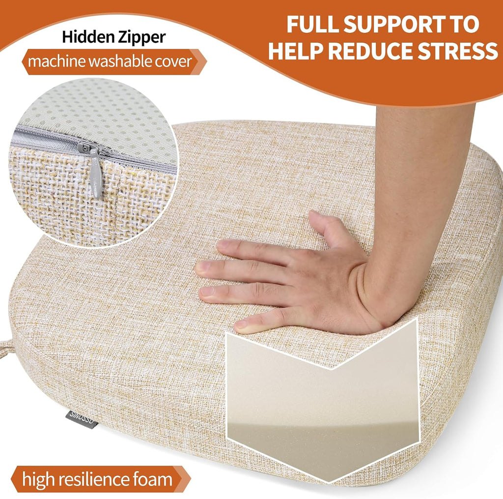 SINOSSO Thickened 2.5" Dining Chair Cushion, Soft Blended High Density Support Foam Kitchen Seat Cushion with Ties, U-Shaped Non-Slip Indoor Chair Pad, 16.5" x 16", 1 PCS, Beige