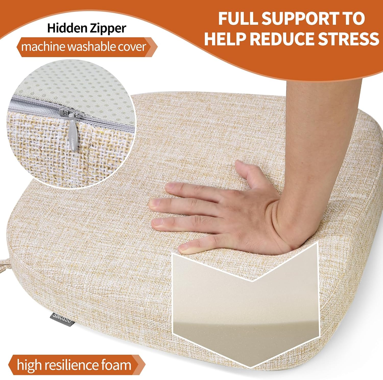 SINOSSO Thickened 2.5" Dining Chair Cushion, Soft Blended High Density Support Foam Kitchen Seat Cushion with Ties, U-Shaped Non-Slip Indoor Chair Pad, 16.5" x 16", 1 PCS, Beige