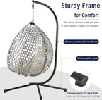 Hanging Egg Chair with Stand – 330 Lbs Capacity Patio Rattan Basket Chair, Garden Swing Hammock with Soft Removable Cushion, Indoor Outdoor for Balcony, Porch, Poolside & Bedroom, Gray+Beige