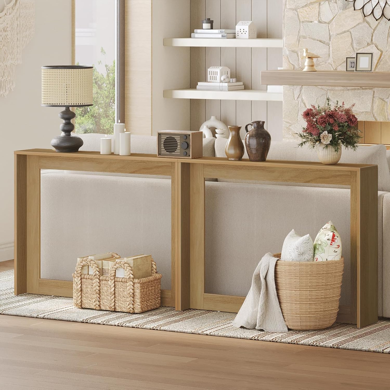 YATINEY Narrow Console Table, 39.4'' Small Farmhouse Entryway Table, Wooden Console Table Entryway, Slim Farmhouse Couch Table Behind Sofa for Living Room, Hallway, Foyer, Light Walnut CT36VV