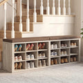 ITEFDTUTNE Entryway Bench with Shoe Storage, 59" Wood Shoe Storage Bench with Cushion (18 Cubbies) for Hallway Living Room Bedroom