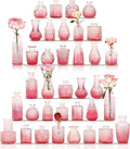 36Pcs Valentine's Day Bud Vases Set Small Vintage Glass Bottles Pink Bud Vases in Bulk Multiple Shape Cute Glass Vases for Rustic Wedding Centerpieces Table Decorations and Home Decor(Pink)