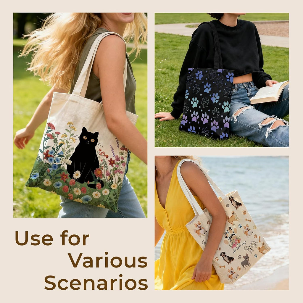 Cute Aesthetic Canvas Tote Bag for Women, Book Totes Bag for Work School Girls, Reusable Totebag with Zipper Pocket