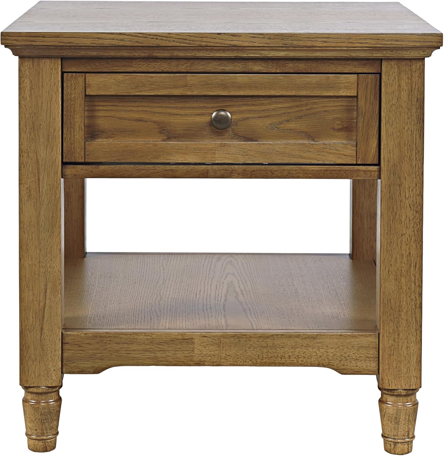 Brentwood Modern Transitional 24" Square End Table with Drawer and Storage Shelf,Light Brown