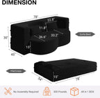 CAPCAEK Folding Sofa Bed,15" Full Size Boneless Couch for Living Room, Teddy Fabric Foam-Filled, Convertible Loveseat Sleeper Sofa Bed (Black-Teddy)