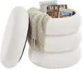 SONGMICS Vanity Stool, Round Ottoman with Storage, Upholstered Foot Stool, Removable Lid, for Living Room, Bedroom, Easy Assembly, 16.9 x 16.9 x 18.5 Inches, Teddy Fleece, White ULOM015WD01