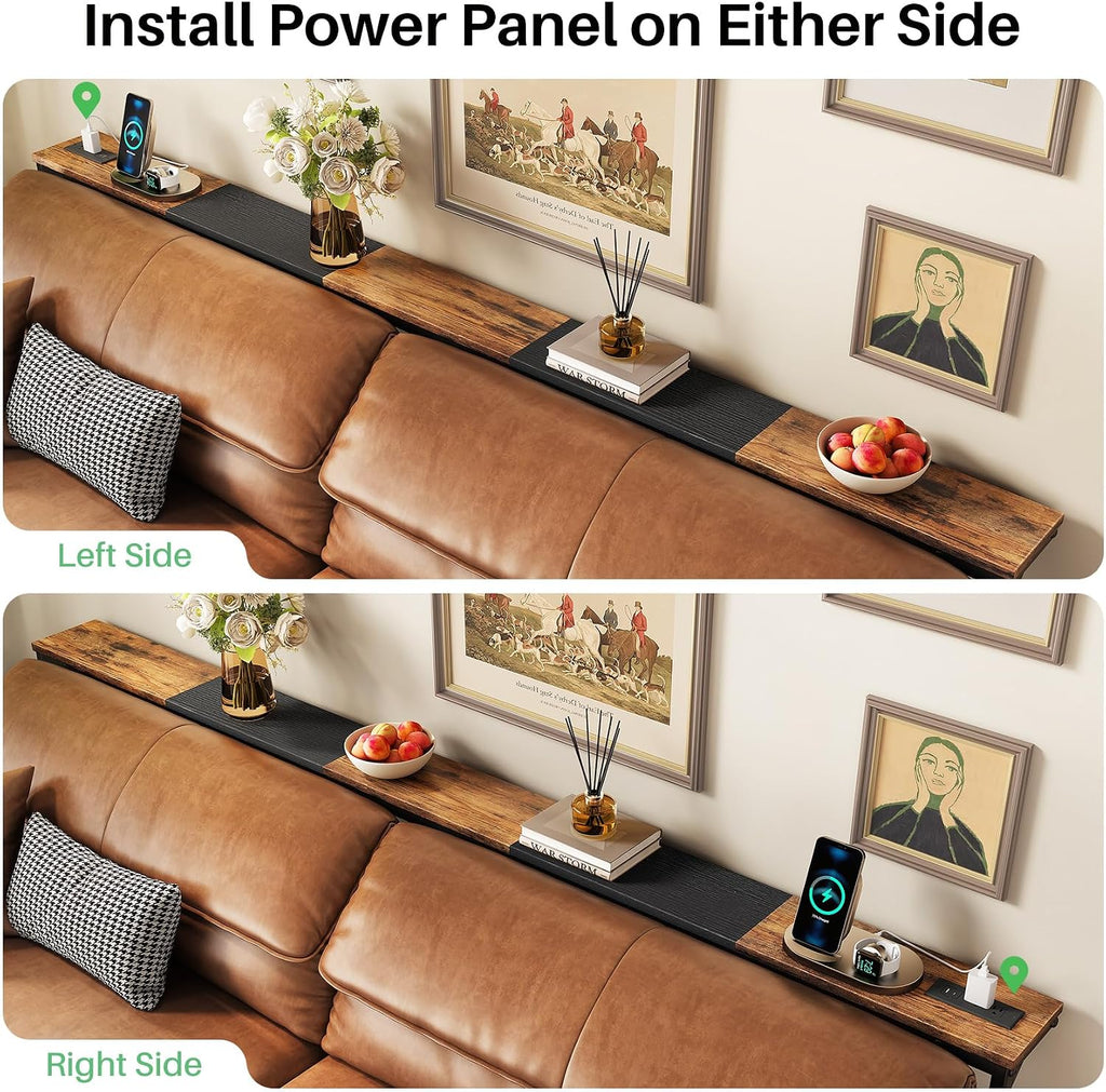 Kitstorack Behind Couch Table, Adjustable Height (4 Levels), 76.9" Long Narrow Console Table with Power Strip (2 AC, USB & USB-C) & Anti-Tip Wall Screws, Slim Sofa Table for Living Room