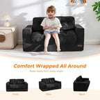 MAXYOYO Kids Bean Bag Chair, Upholstered Bean Bag Sofa Cloud 2-Seat for Boys and Girls, Boneless Couch with Tufted Cushion & Pillows, Kids Sofa in A Box, No Assembly Required, Black