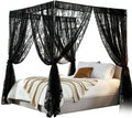 Lace Canopy Bed Curtains Set Black Queen Bed Canopy Curtains Soft Romantic Canopy Scarf Cute Bedroom Decor, No Pole, Consists of 8, 39" x 79"