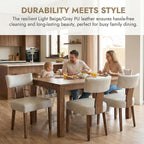 Shunzhi Grey Leather Dining Chairs Set of 4, Upholstered Wooden Dining Room Chairs, Mid Century Modern Farmhouse PU Kitchen Chairs, Accent Armless Side Chairs with Curved Back for Living Room, 4PCS