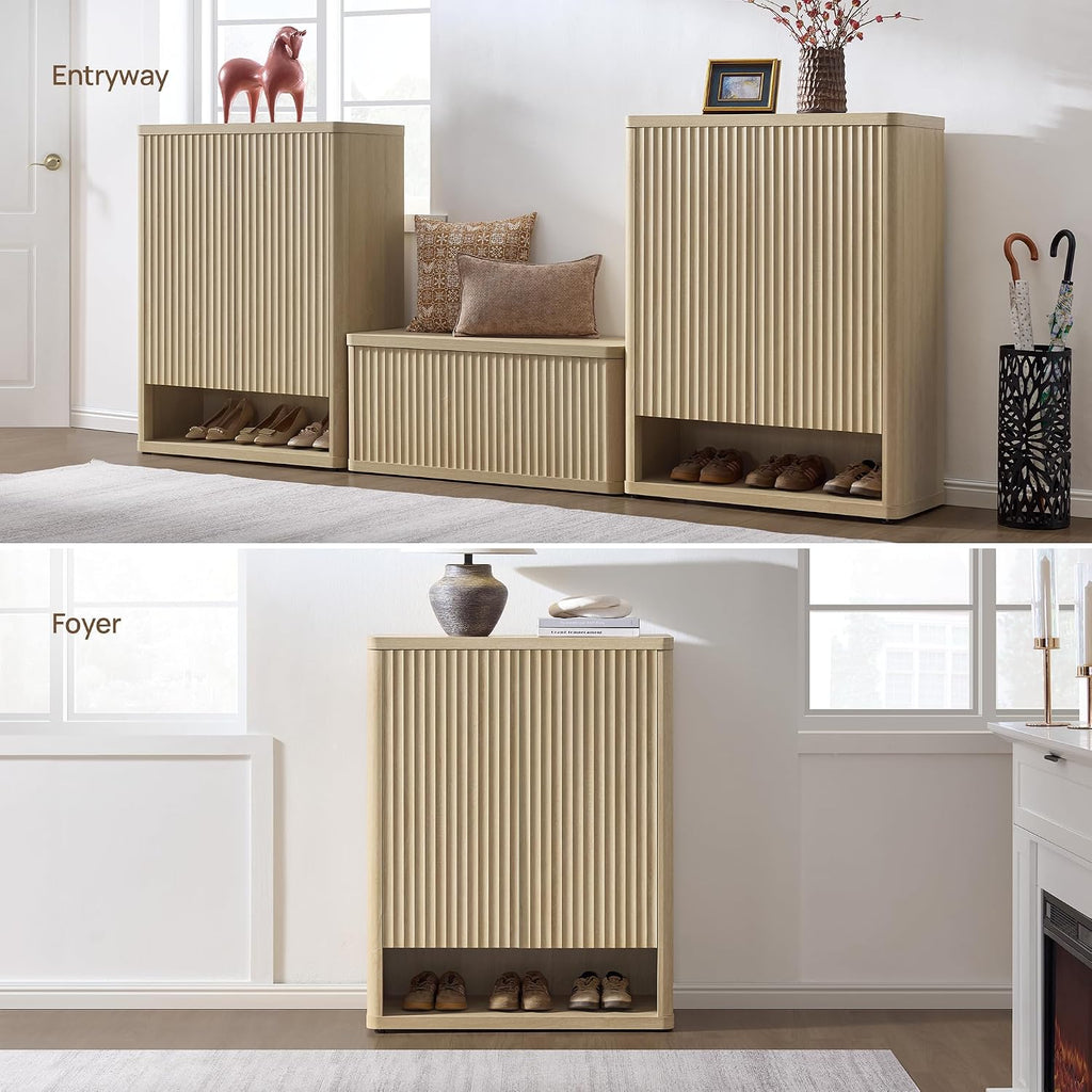 SICOTAS Shoe Cabinet 44 inch Tall Fluted Shoe Cabinet with Doors & 4 Shelves Wooden Large Hidden Shoe Storage Organizer Modern Free Standing 6-Tier Cabinet for Entryway Living Room Closet