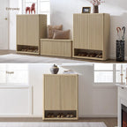 SICOTAS Shoe Cabinet 44 inch Tall Fluted Shoe Cabinet with Doors & 4 Shelves Wooden Large Hidden Shoe Storage Organizer Modern Free Standing 6-Tier Cabinet for Entryway Living Room Closet