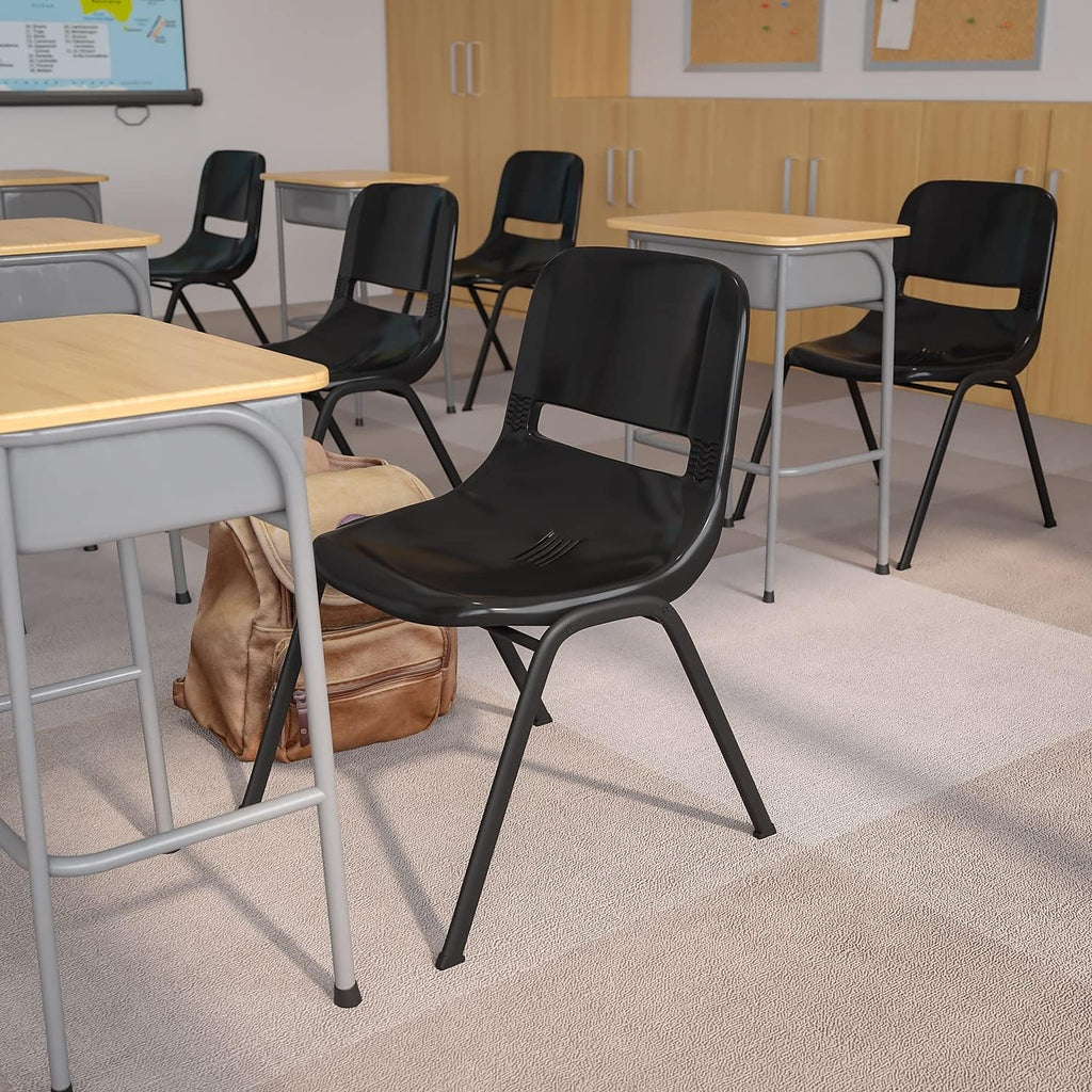 Flash Furniture Hercules Series Ergonomic Lightweight Shell School Chairs, Plastic Stacking Chairs, Set of 5, Black