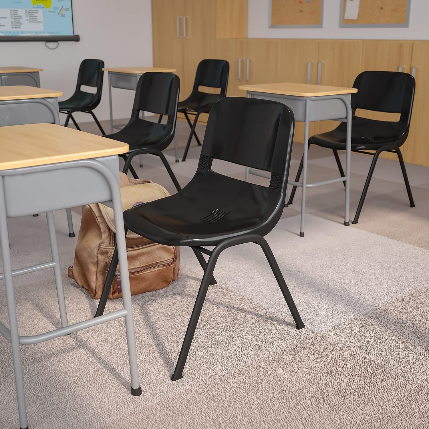 Flash Furniture Hercules Series Ergonomic Lightweight Shell School Chairs, Plastic Stacking Chairs, Set of 5, Black