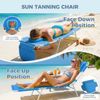 Folding Tanning Chair with Face Hole Set of 2, 3-Position Adjustable Patio Lounge Chair, Outdoor Sunbathing Chaise with Pillow, Portable Lightweight for Beach Pool Lawn Yard, Blue