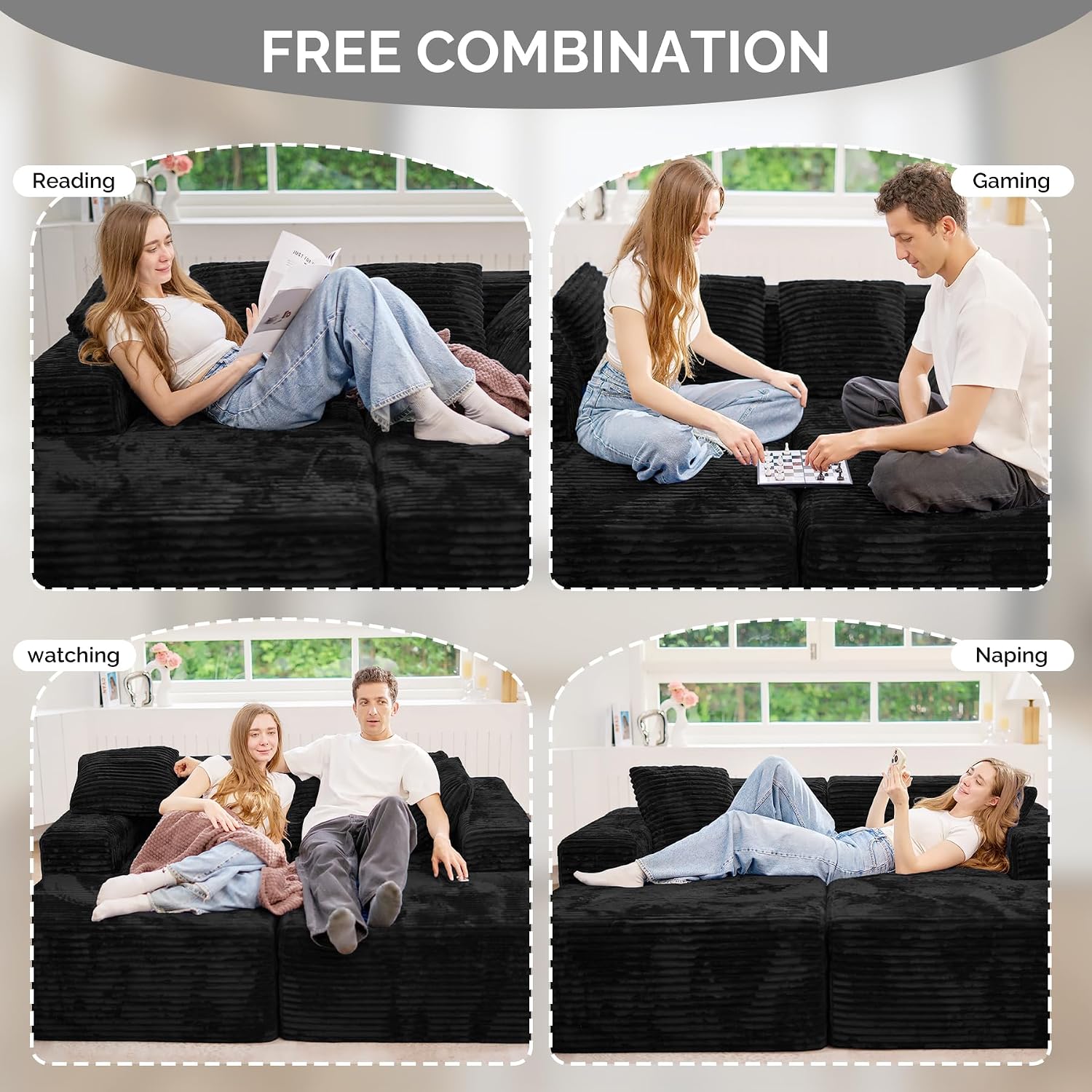 Luxanimarion 131'' Large Sectional Couches with Chaise, U Shaped Cloud Sofa, No Assembly Required Deep Seat Modular Lounge Bed for Living Room 1PCS, Bedroom