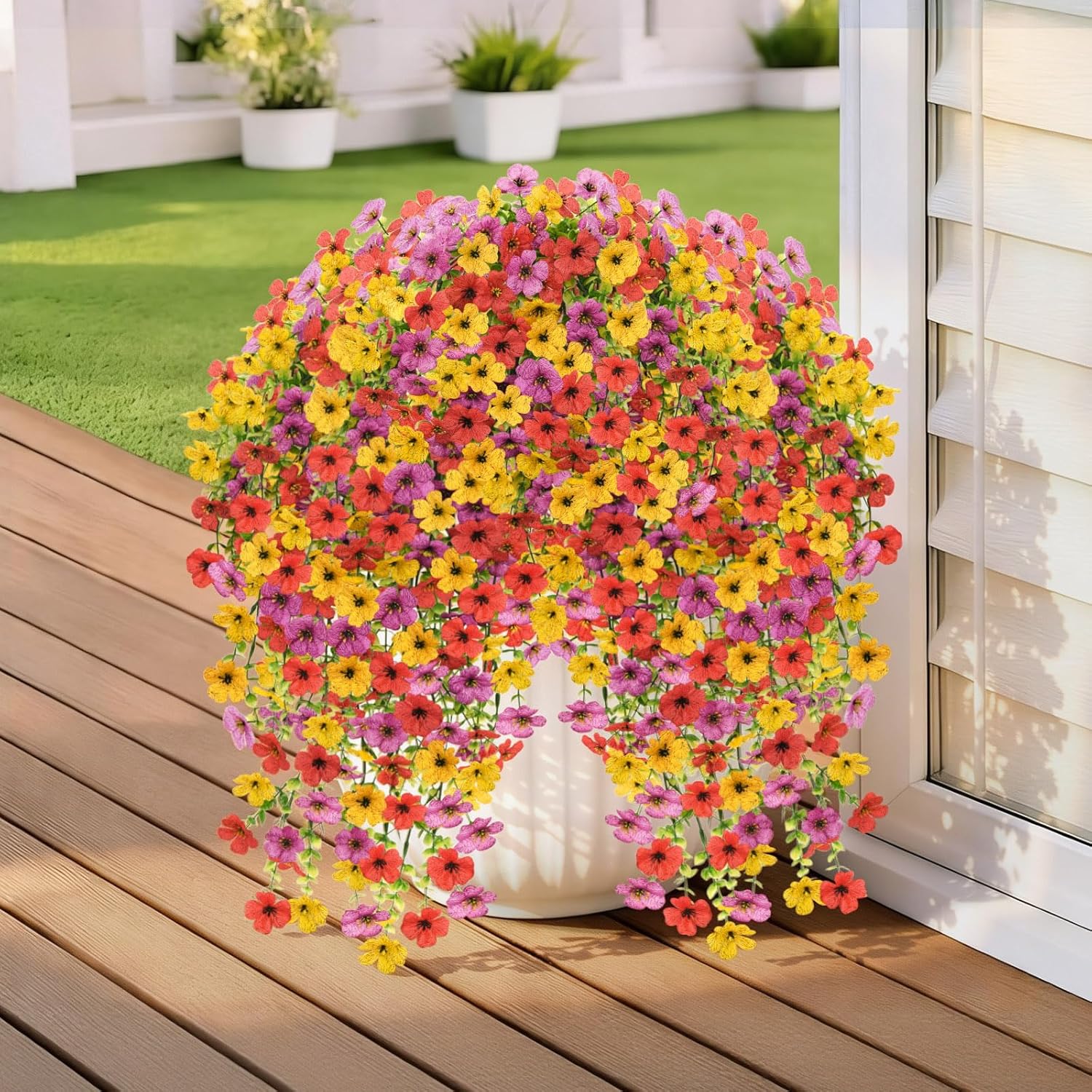 4 Pcs Artificial Flowers for Outdoors Summer Decor, URealistic Fake Flowers UV Resistant Hanging Flowers Silk Faux Plants for Outside, Garden, Yard,Porch, Wall Home Indoor (Mix Color)