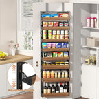 8-Tier Over The Door Pantry Organizer, Heavy-Duty Metal Wall Mount or Hanging Spice Rack, behind the door storage Shelves with Adjustable Basket, Back of Door Organizer for Kitchen Cabinet and Closet