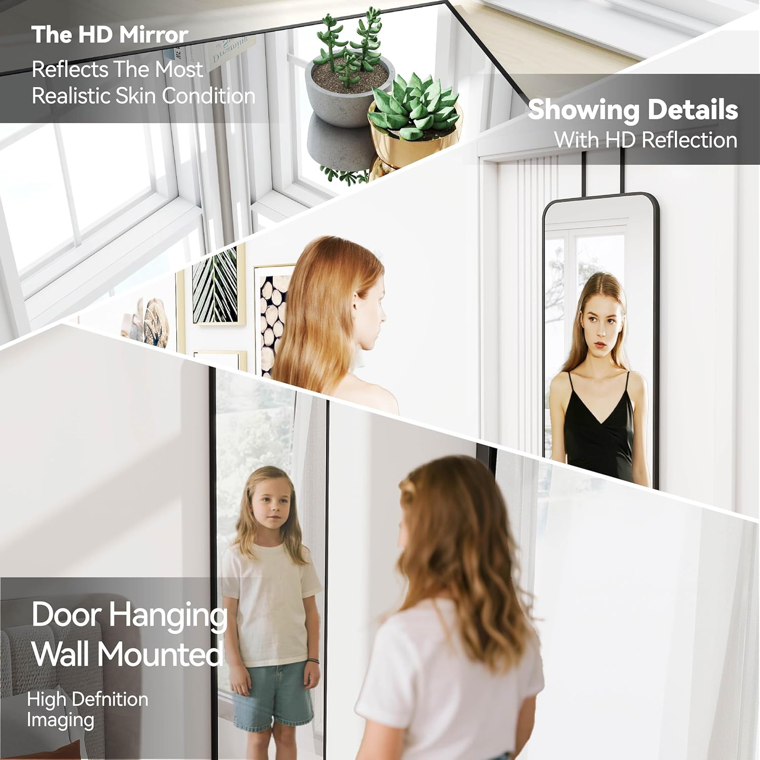 SCWF-GZ 47x14 Mirror Rectangle Full Body Length Door Hanging Wall Mounted Metal Aluminum Alloy Frame Dressing Make-up Mirrors for Entryway Bedroom Bathroom Living Room 47 14 inch Black