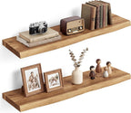 Vivelove Live Edge Floating Shelves Solid Wood, Elm Shelves for Wall with Invisible Bracket for Living Room Bedroom Bathroom Office Book, Rustic Farmhouse Wooden Shelf, 32 Inch Set of 2- Natural