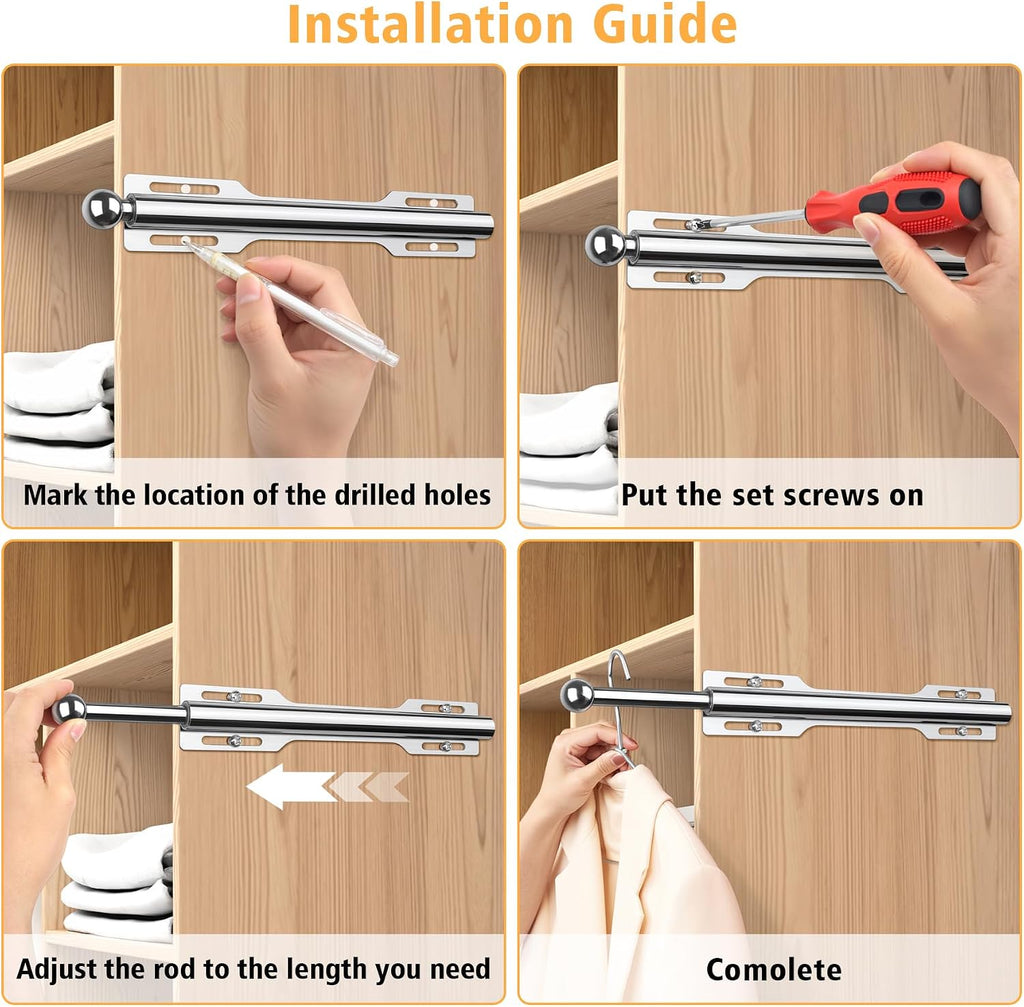Valet Rod For Closet Pull Out, Heavy Duty Adjustable Valet Rod For Closet, Laundry Room, Bedroom, Bathroom (Chrome)