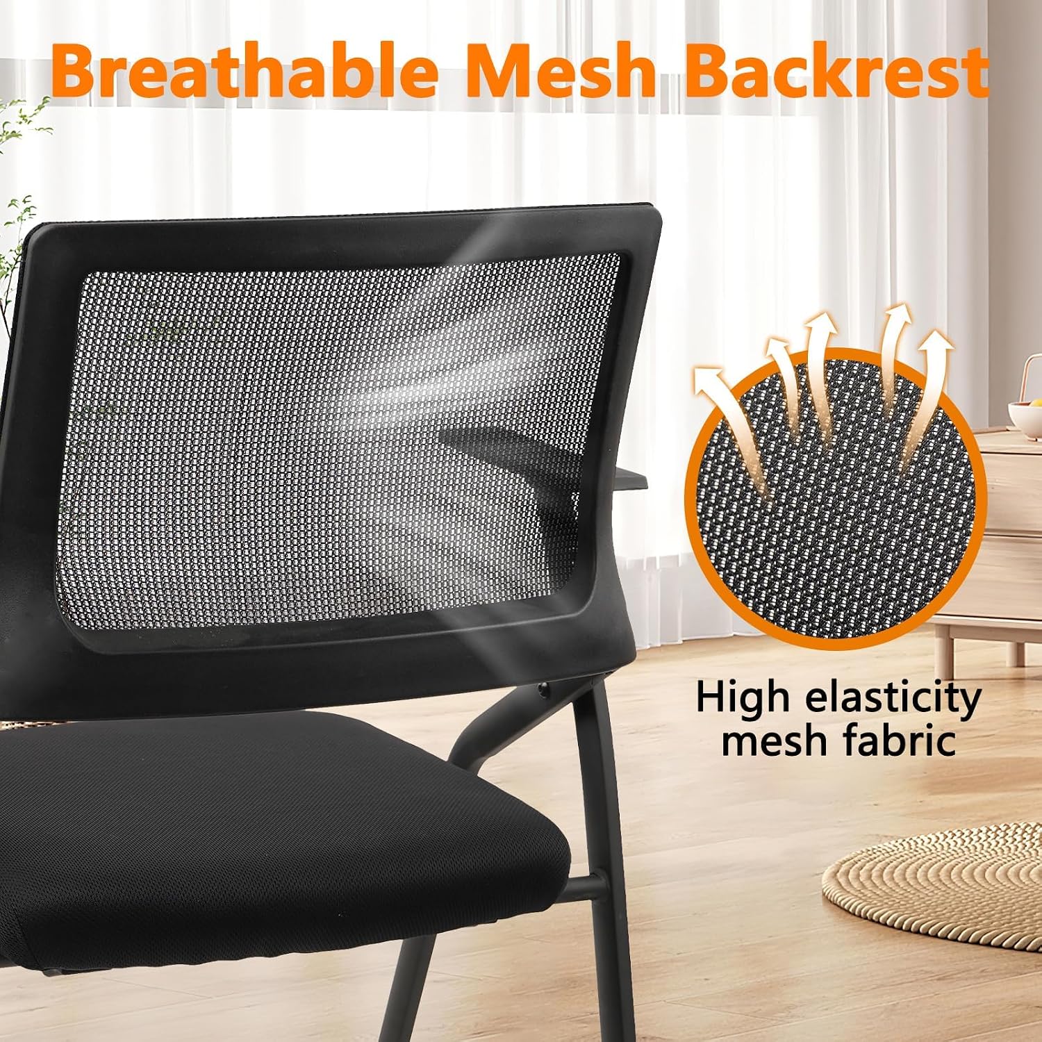 CLATINA Ergonomic Stackable & Foldable Conference Room Chairs, Mesh Office Chair with Arms and Wheels for Office Waiting Room Meeting Lobby Church School Receptions and Training Black (2 pk)
