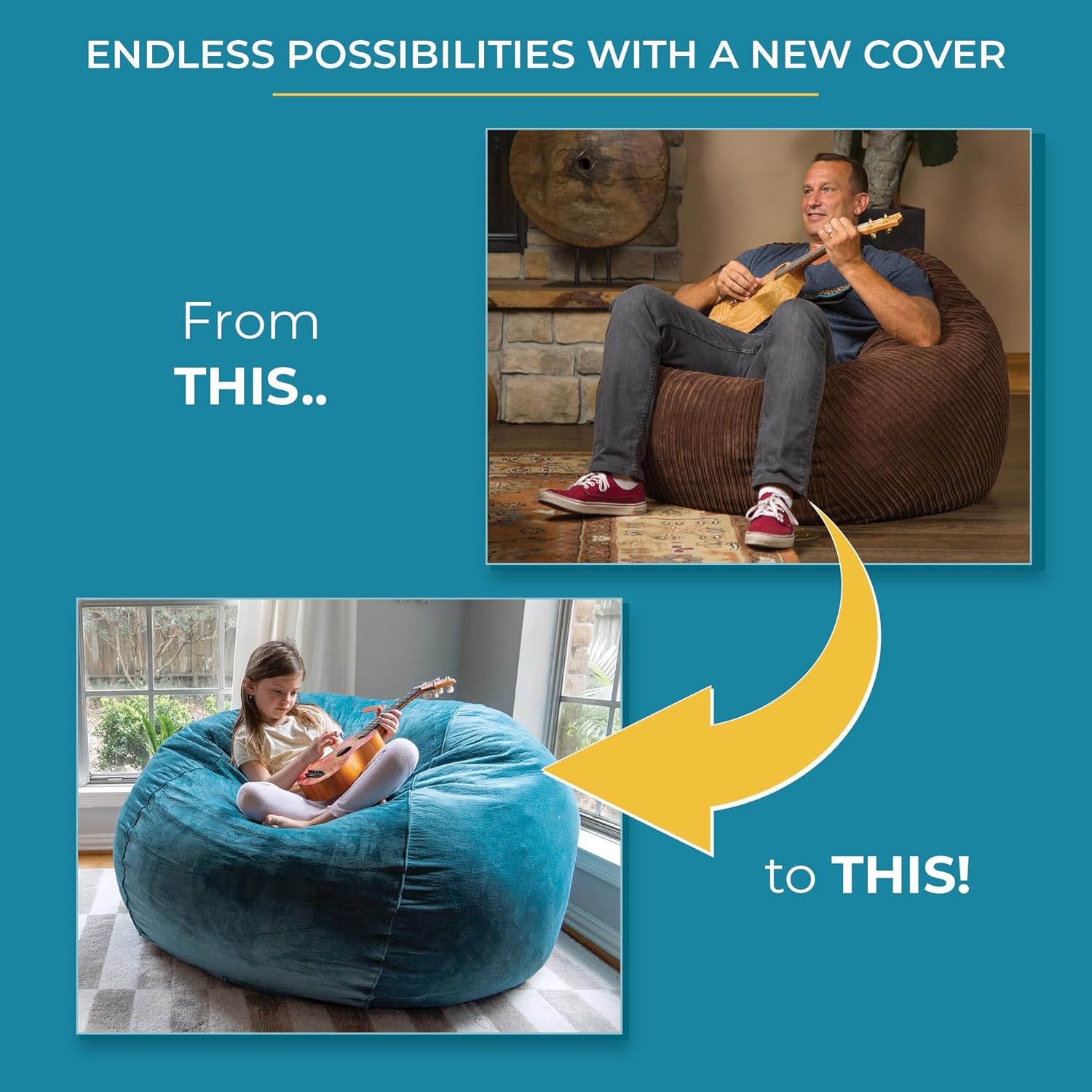 CordaRoy's Full Size Chenille Bean Bag Chair Cover (Bean Bag Sold Separately), Navy