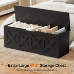 Homleke 47.2" Extra-Large Wooden Storage Chest – Farmhouse Toy Box, Entryway Bench, Bedroom Storage, Safety Hinge, Easy Assembly, Black