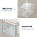XX-Large Clear Shoe Storage Boxes with Magnetic Door, Thickened Stackable Shoe Organizer 12 Pack, Sneaker Display Case for Closet Organization & Entryway Storage, Dust-Proof Space Saving System, White