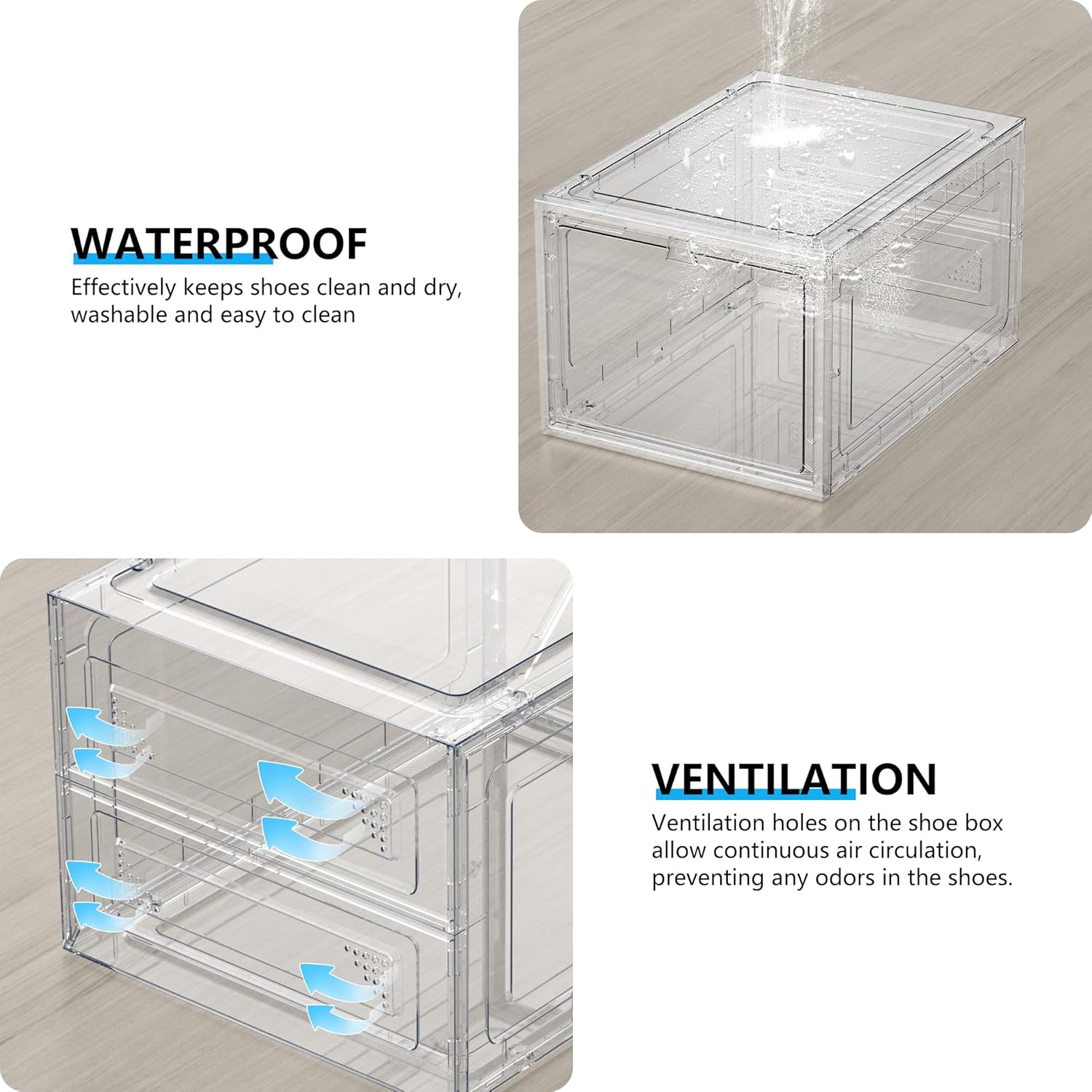 XX-Large Clear Shoe Storage Boxes with Magnetic Door, Thickened Stackable Shoe Organizer 12 Pack, Sneaker Display Case for Closet Organization & Entryway Storage, Dust-Proof Space Saving System, White