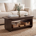 Giantex Oval Coffee Table, 47" Mid Century Modern Center Table with Storage Shelf & Round Corner, 2-Tier Accent Cocktail Tea Table, Wood Coffee Table for Living Room, Small Spaces (Espresso)