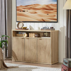 LEYAOYAO Buffet Cabinet with Storage, 45" Wide Fluted Accent Sideboard Credenza with 3 Doors & Open Storage Shelf, Modern Kitchen Wood Media Console Cabinet for Living Room, Entryway, Natural Oak