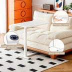 Pneumatic Adjustable Height C-Shaped End Table,Slides Under Furniture, Hospital Bed Table Side Table for Sofa & Bedside, Hidden Wheels for Small Spaces(15.8''Wx31.5'D'x37.1''H,White)